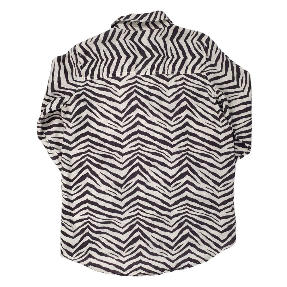 Tahari Linen Zebra Print Button Up Roll Tab Sleev… - image 8